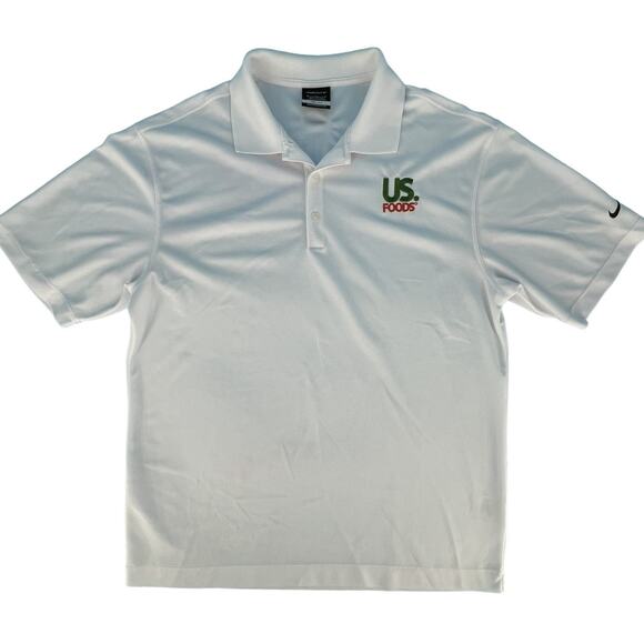 NikeGolf Dri-Fit US Foods 3 Button Polo Tee Shirt Top Size Medium Solid White - Picture 1 of 16
